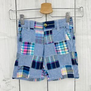 Janie and Jack Girls Blue Plaid Denim Board Shorts Size 4 Adjustable Waist Mini